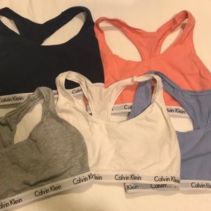 Five Calvin Klein sports bras